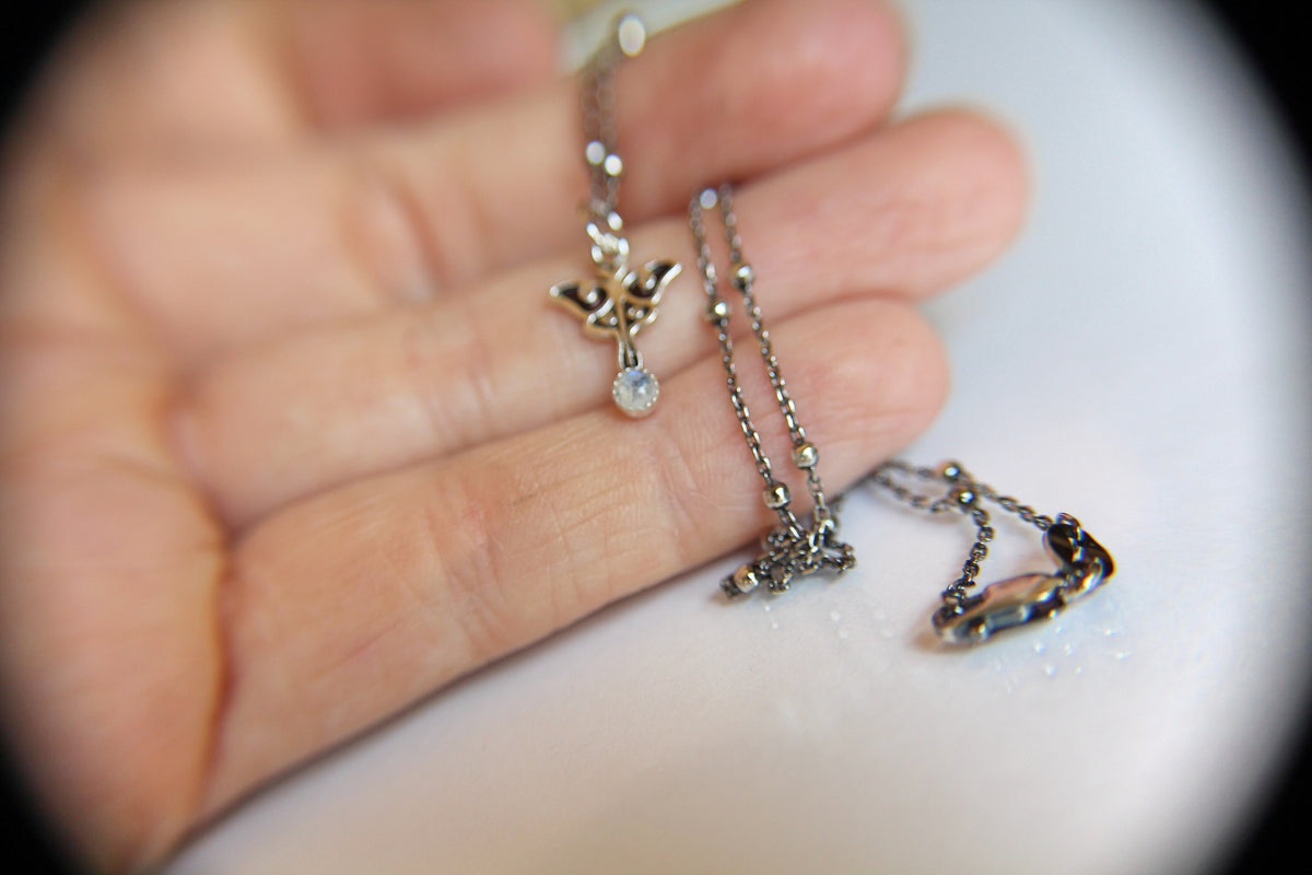 Sterling Tiny Luna Moth Charm Necklace, Small Moonstone Luna Moth Necklace, Silver Small Luna Moth Necklace, Luna Moth Necklace, Gift