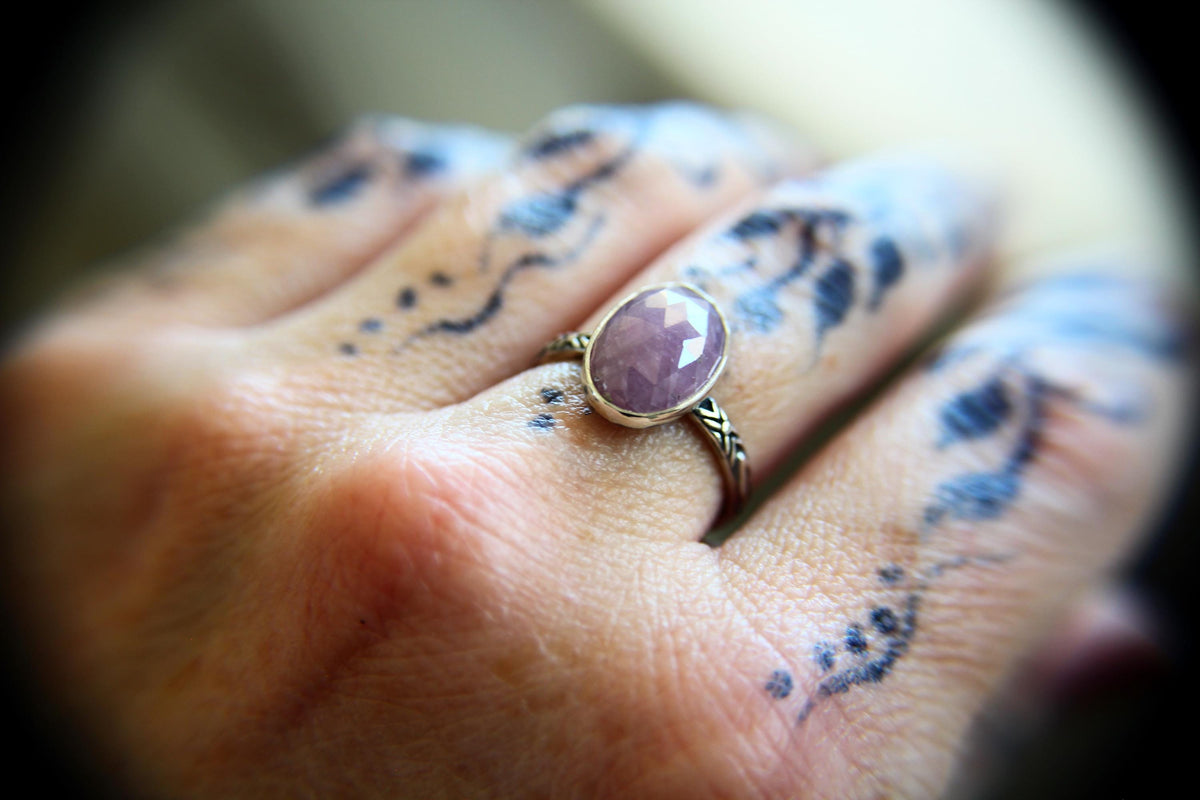 Oval Pink Sapphire Stacking Ring, Natural Gemstone Ring, Rose Cut Sapphire Ring, Gemstone Stacking Ring, Oval Rose Cut Pink Sapphire, Gift
