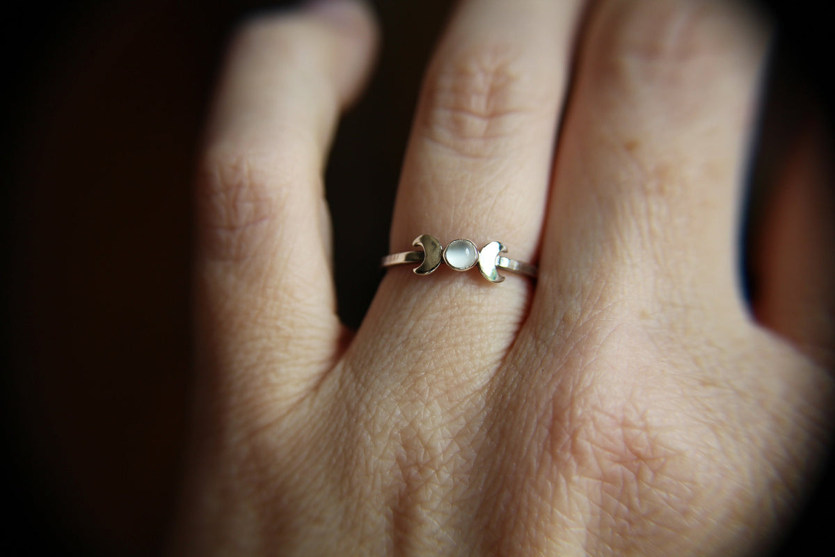Triple Moon Goddess Ring, Moon Phase Ring, Goddess Jewelry, Moonstone Ring, Wicca Jewelry, Lunar Phases, Crescent Moon Ring, Full Moon, Boho