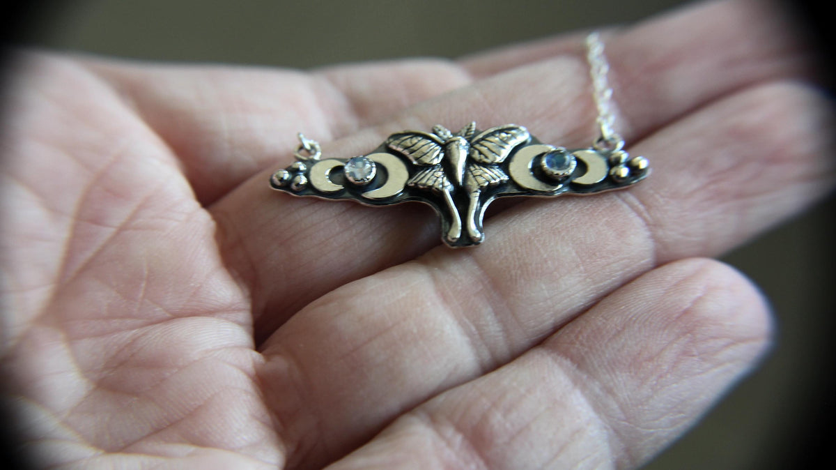 Sterling Luna Moth Charm Necklace, Small Moonstone Luna Moth Necklace, Silver Small Luna Moth Necklace, Luna Moth Necklace, Gift
