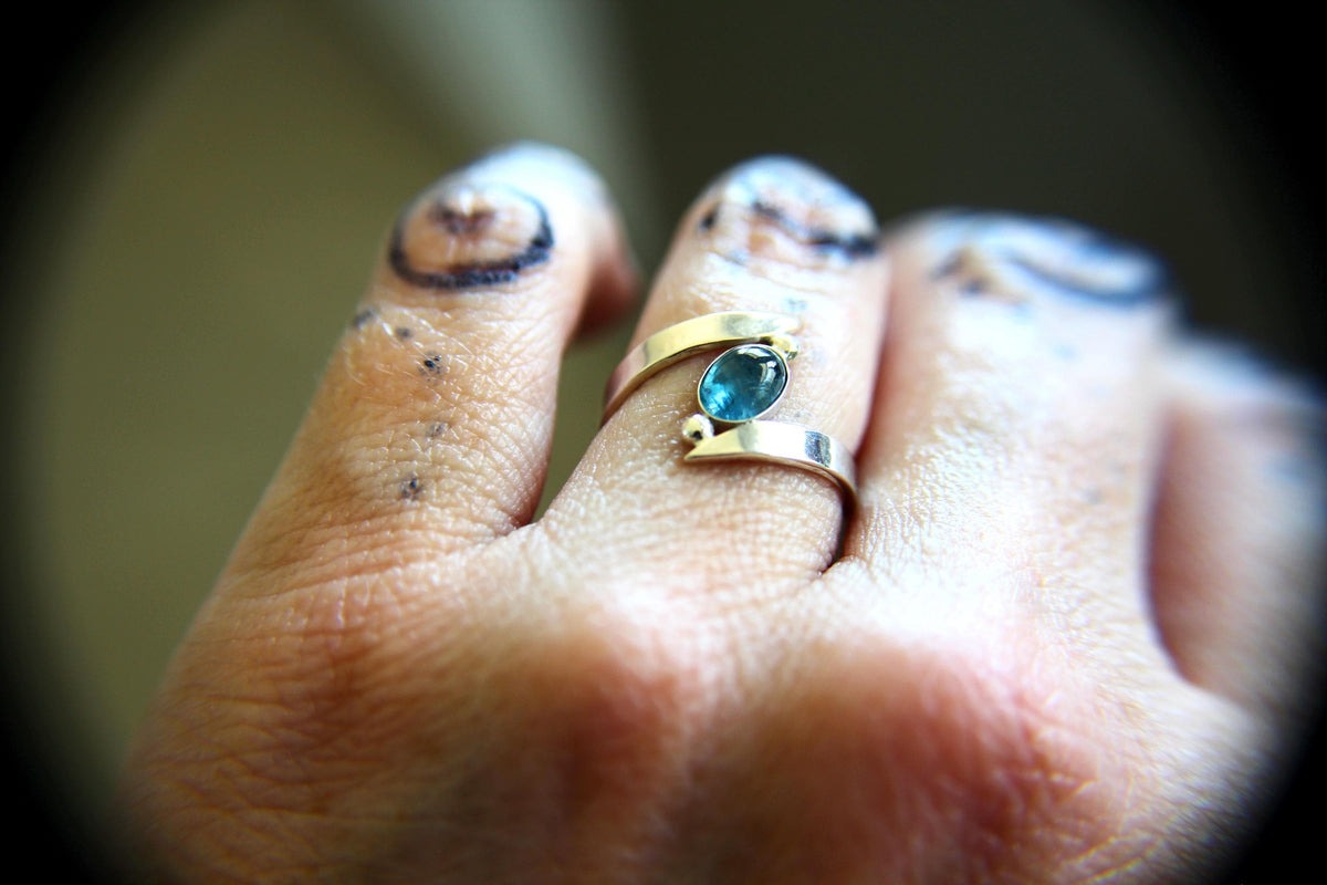 Sea Moss Aquamarine Ring, Bypass Ring, Statement Ring, Aquamarine Bypass Ring, Natural Aquamarine Ring, Aquamarine Jewelry, Aquamarine, Gift