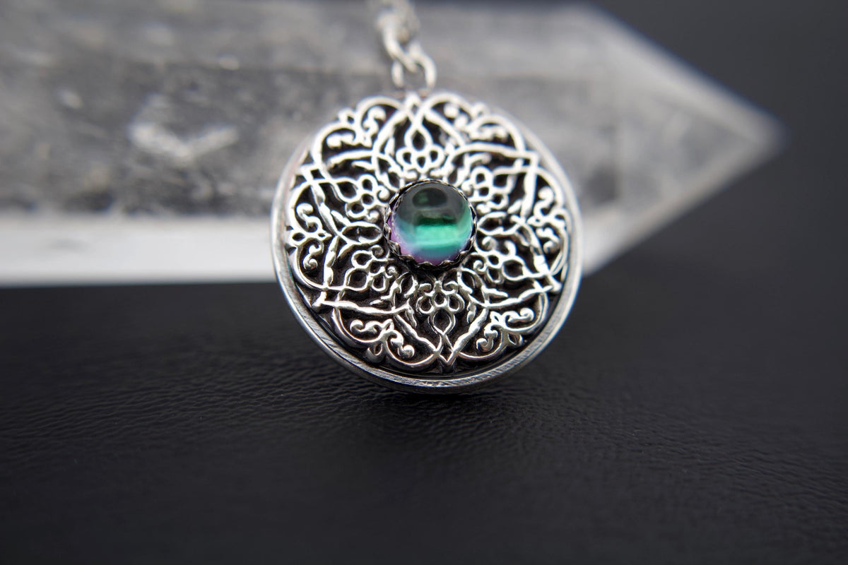 Sterling Silver Mandala Necklace, Mandala Pendant Necklace, Mandala Jewelry, Mystic Topaz Mandala Pendant Necklace, Mandala, Large Mandala