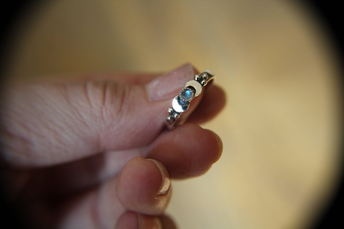 Triple Moon Goddess Ring, Moon Phase Ring, Goddess Jewelry, Moonstone Ring, Wicca Jewelry, Lunar Phases, Crescent Moon Ring, Full Moon, Gift