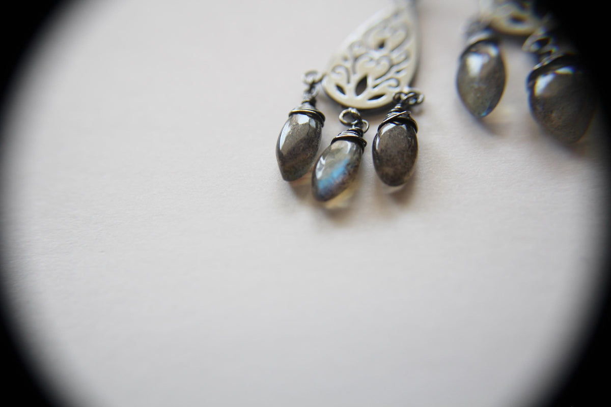 Sterling Silver Filigree Labradorite Earring, Labradorite Earrings, Boho Earrings, Simple Chic Earrings, Modern Style Filigree Earring, Gift