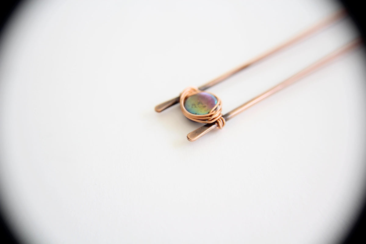 Mother of Pearl Hair Fork, Mother of Pearl Hair Jewelry, Copper Hair Fork, V Style Hair Fork, Copper hair Sticks, Simple Hair Fork, Gift