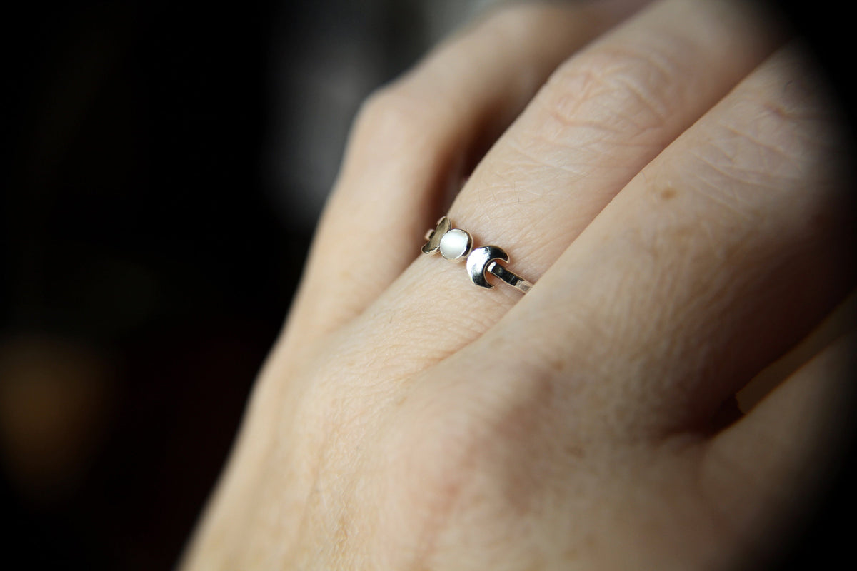 Triple Moon Goddess Ring, Moon Phase Ring, Goddess Jewelry, Moonstone Ring, Wicca Jewelry, Lunar Phases, Crescent Moon Ring, Full Moon, Boho