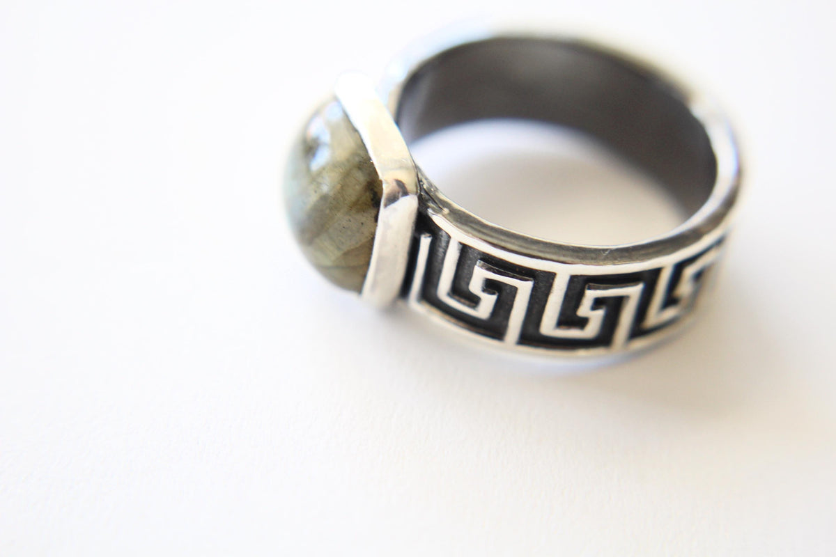 Square Labradorite Ring, Natural Labradorite Ring, Labradorite Ring, Boho Ring, Stacking Ring, Pattern Band, Boho Ring, Natural, Gift