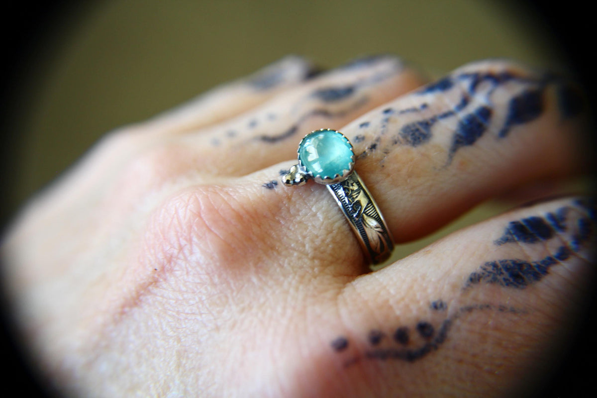 Oval Aquamarine Floral Stacking Ring, Aquamarine Ring, Natural Gemstone Ring, March Birthstone, Aquamarine, Gemstone Stacking Ring,Aqua,Gift