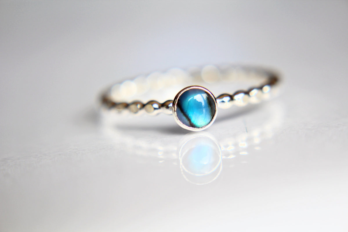 Beaded Abalone Shell Ring, Sterling Silver Abalone Shell Ring, Sterling Silver Ring, Textured Stacking Ring, Gemstone Ring, Boho Style Ring