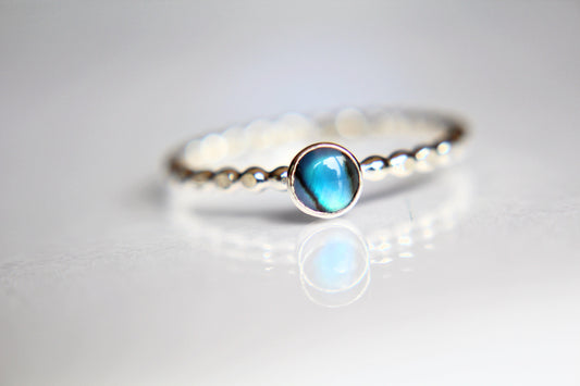 Beaded Abalone Shell Ring, Sterling Silver Abalone Shell Ring, Sterling Silver Ring, Textured Stacking Ring, Gemstone Ring, Boho Style Ring