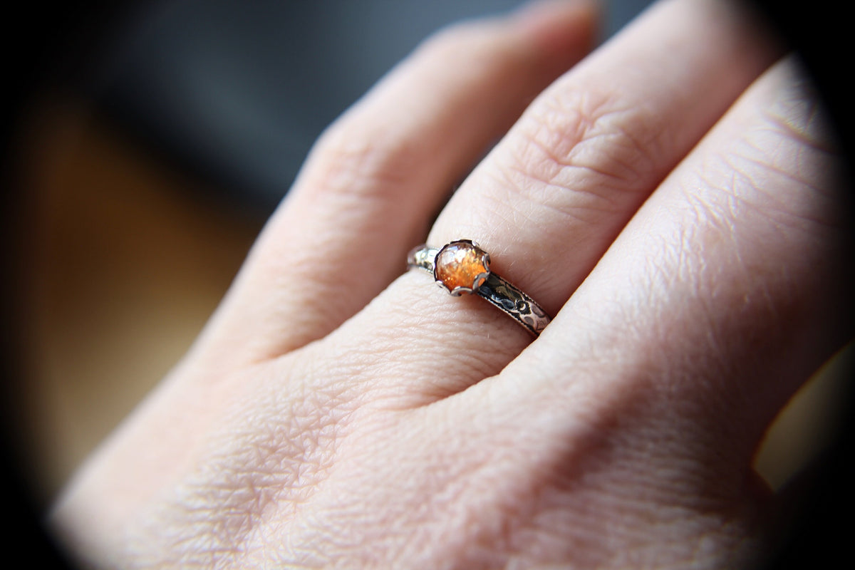 Sunstone Stacking Ring, Sunstone Ring, Sunstone Floral Ring, Birthstone, Sunstone, Stacking Ring, Gold, Sunstone Floral Band, Gift