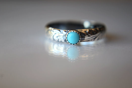 Floral Turquoise Ring, Floral Band, Turquoise Floral Ring, Antique Silver Ring, Boho Statement Band, Floral Jewelry, Thick Floral Ring, gift
