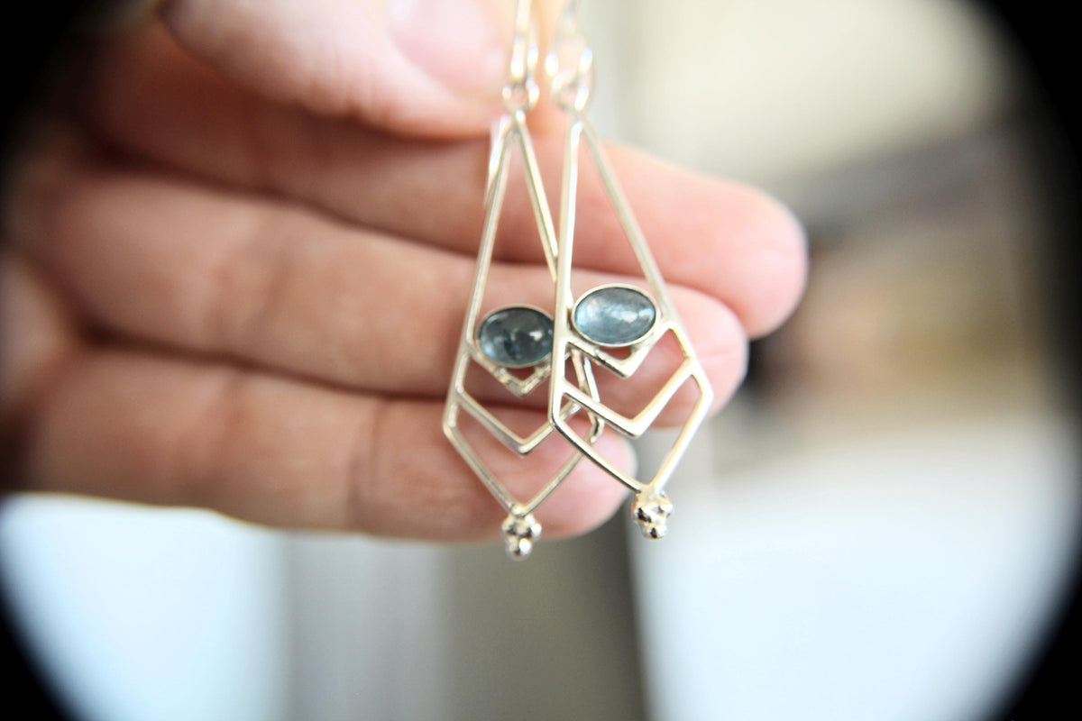 Aquamarine Sterling Silver Filigree Earring, Geometric Earring, Boho Earrings, Simple Chic Earrings,Modern Style Filigree Earring,Aquamarine