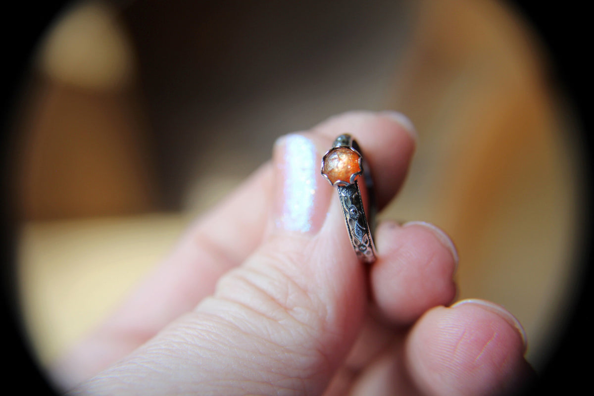 Sunstone Stacking Ring, Sunstone Ring, Sunstone Floral Ring, Birthstone, Sunstone, Stacking Ring, Gold, Sunstone Floral Band, Gift