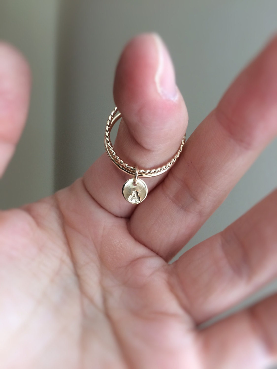 Modern Gold/Sterling Initial Set, Initial Rings, Stacking Ring, Personalized, Stacking Rings, Modern Rings, Disc Inital Rings, Charm Ring