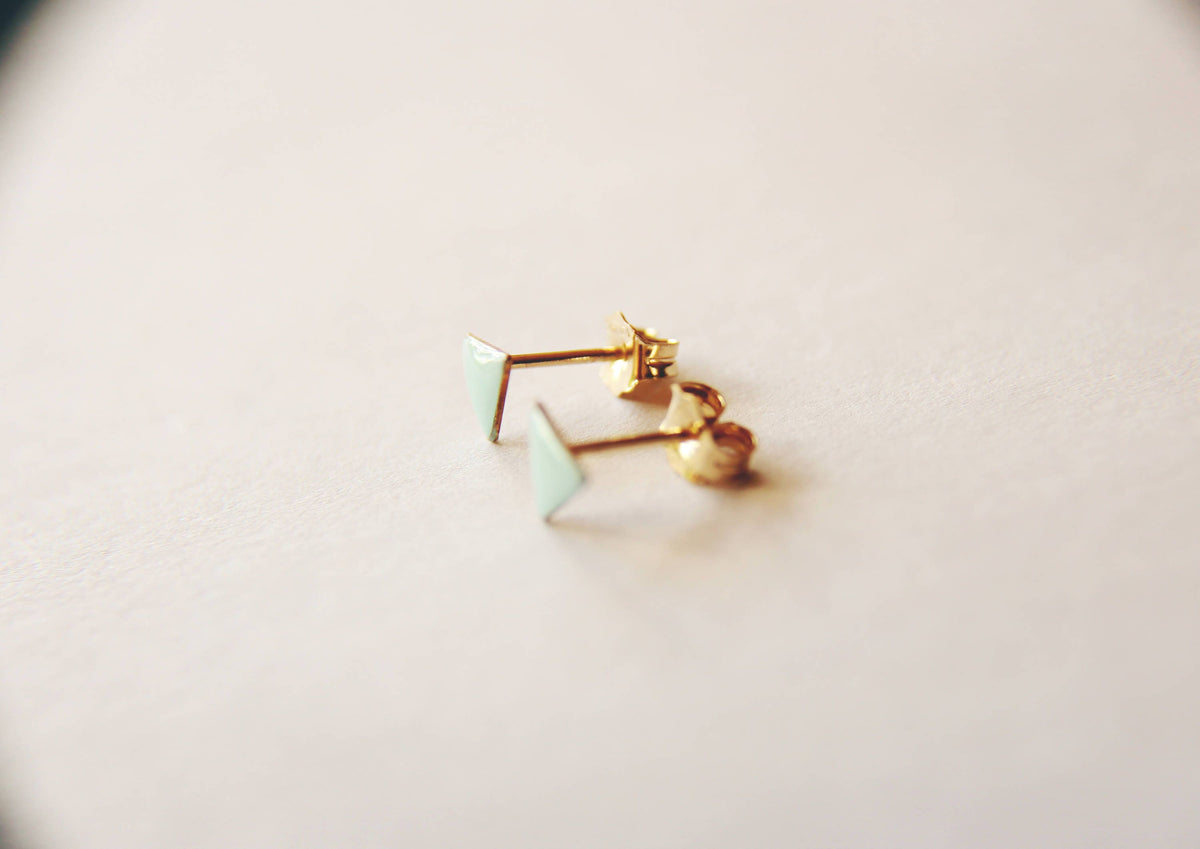 Triangle Earrings, Tiny Triangle Earrings, Gold Triangle Earrings, Turquoise Earrings, Enamel Triangle Earrings, Geometric Studs, Boho Chic