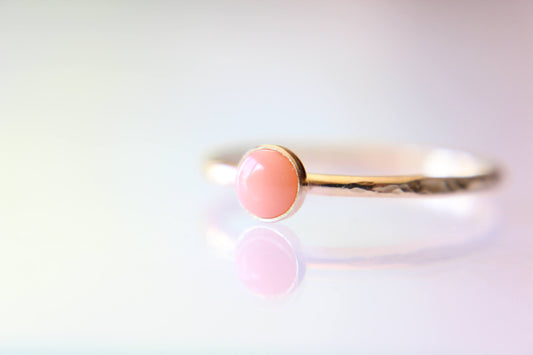 Coral Stacking Ring, Coral  Ring, Salmon Coral Ring, Coral, Coral Jewelry, Gold Coral Ring, 14kt Yellow Gold, Gemstone, Pink Coral, Gift