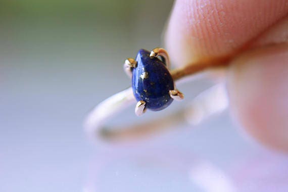 Lapis Ring, Solid Gold Ring, Gold Lapis Ring, Solid Gold Stacking Ring, Engagement Ring, Eco Friendly Recycled, Lapis Lazuli Ring, Genuine