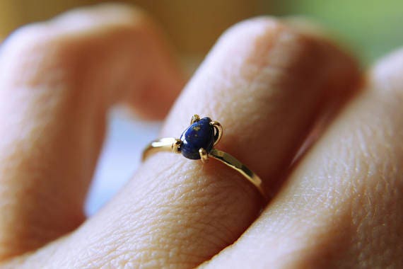Lapis Ring, Solid Gold Ring, Gold Lapis Ring, Solid Gold Stacking Ring, Engagement Ring, Eco Friendly Recycled, Lapis Lazuli Ring, Genuine