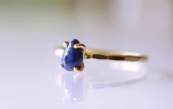 Lapis Ring, Solid Gold Ring, Gold Lapis Ring, Solid Gold Stacking Ring, Engagement Ring, Eco Friendly Recycled, Lapis Lazuli Ring, Genuine