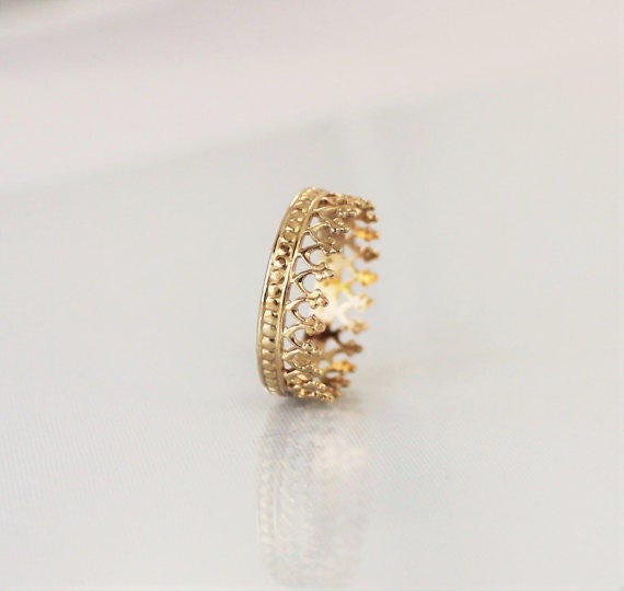 14k Solid Gold Crown Ring. Wedding Band. Engagement Ring, Princess Ring, Promise Ring, Gold Band, Simple Gift, 14k Yellow Gold Ring, Gold