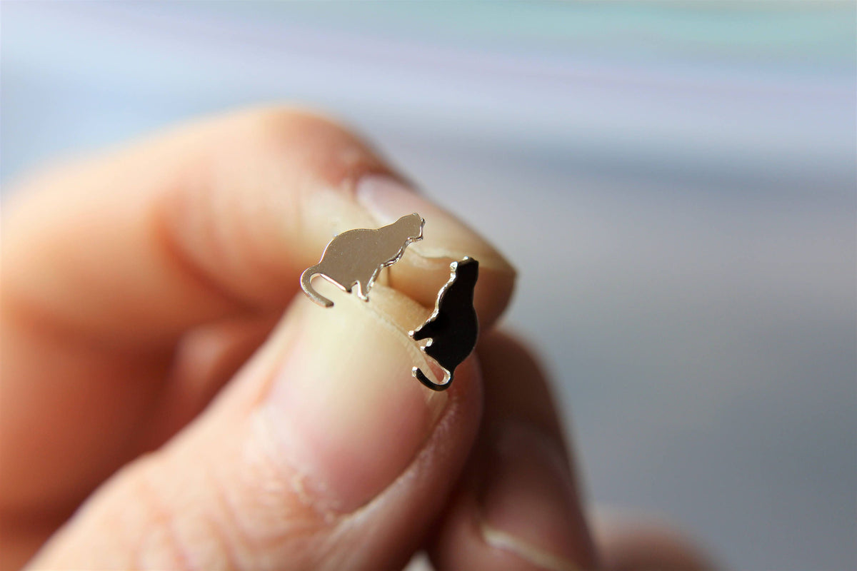 Cat Earrings, Sterling Silver Cat Earrings, Cat Lady, Cat Jewelry, Unique Cat Earrings, Modern Cat Earrings, Minimalist Cat Jewelry, Cats