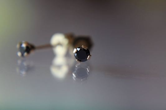 Genuine BLACK DIAMOND Earring Studs, Post 14k Solid Gold, Lobe Cartilage Helix Tragus, Tiny Black Diamond Earrings, Gift, Black Gemstone