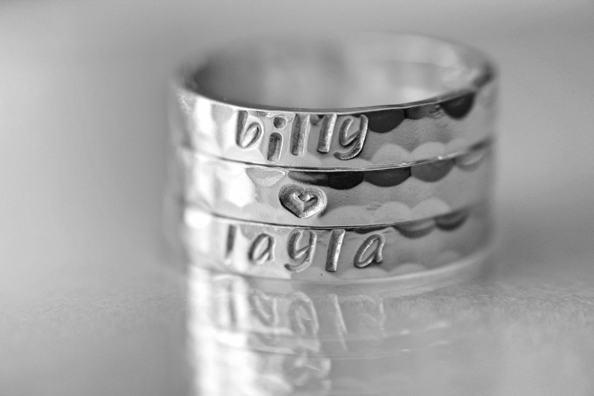 Hand Stamped Sterling Silver Stackable Rings, Personalized Rings, Customized Rings, Mothers Ring, Kids Names, Cute Rings, Stackable, Gift