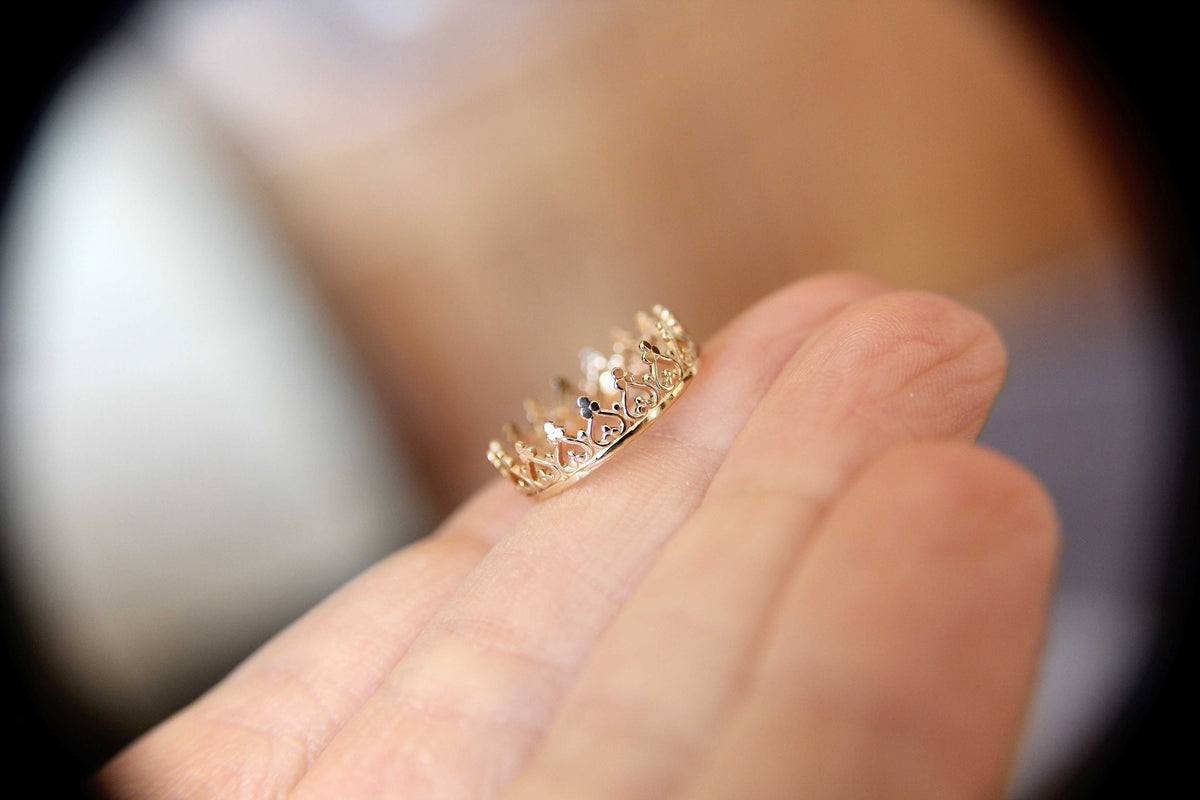 14k Solid Gold Crown Ring. Wedding Band. Engagement Ring, Princess Ring, Promise Ring, Gold Band, Simple Gift, 14k Yellow Gold Ring, Gold