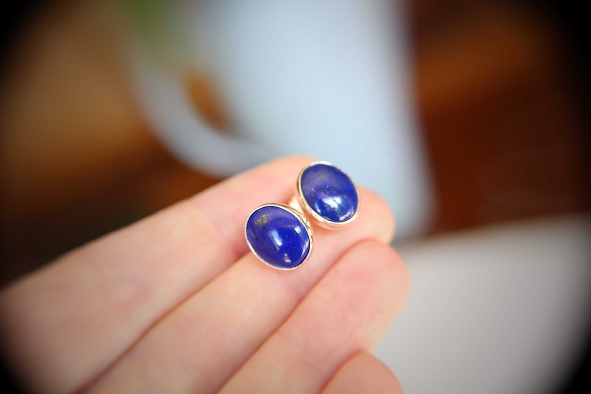 Lapis Lazuli Earrings, Lapis Lazuli Post Earrings, Boho Chic Earrings, Bold Earring, Boho Minimalist Post Earring, Everday Gemstone Earrings