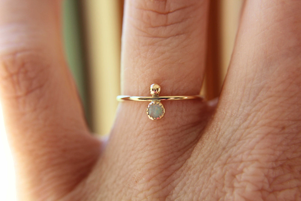 Opal Stacking Ring, Slim Ring, Stacking Gemstone Ring, Opal Rings, Unique Rings, Wisper Gemstone Rings, Gift, White Opal, Genuine, Gift