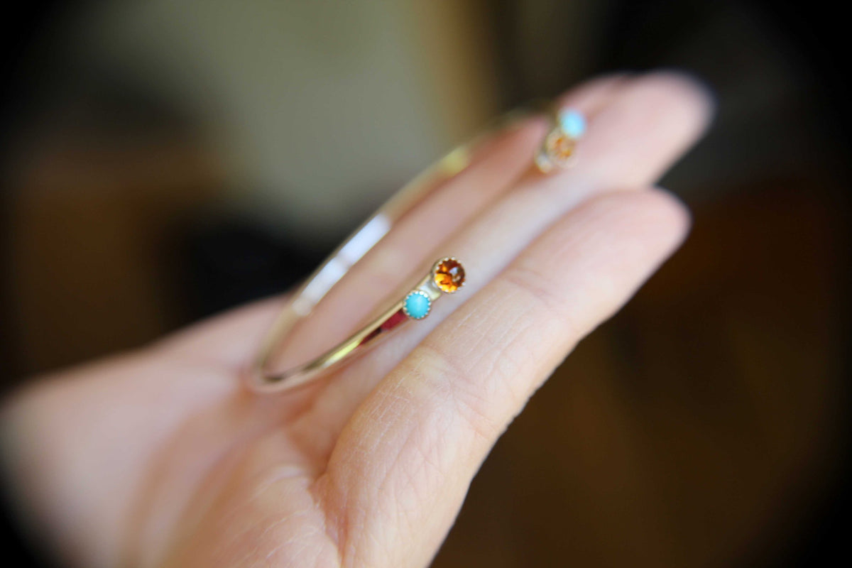 Double Gemstone Bracelet, Sterling Silver Bracelet, Amber Cuff Bracelet, Sterling Turquoise Jewelry, Amber and Turquoise Cuff, Boho, Gift