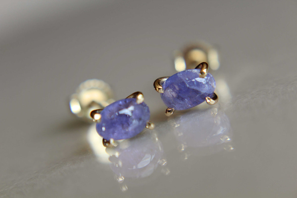 Tanzanite Earrings, Gemstone Earrings, Gold Earrings, Post Earrings, Tanzanite Post Earrings, Small Earrings, Minimalist Earrings, Lux, Gift