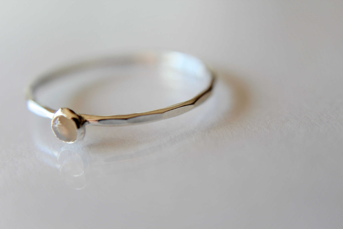 Moonstone Ring, Sterling Silver Moonstone Ring, Dainty Ring,Tiny Moonstone Ring, Thin Ring, June Birthstone, Peach Moonstone, Gift