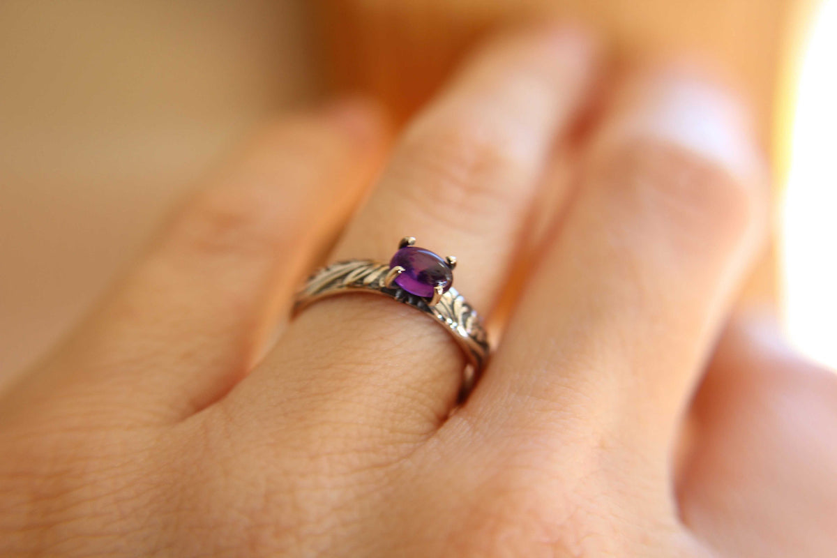 Amethyst Ring, Natural Amethyst Ring, Floral Amethyst Ring, Boho Ring, Stacking Ring, Floral Band, Purple Stone, Boho Ring, Natural, Gift
