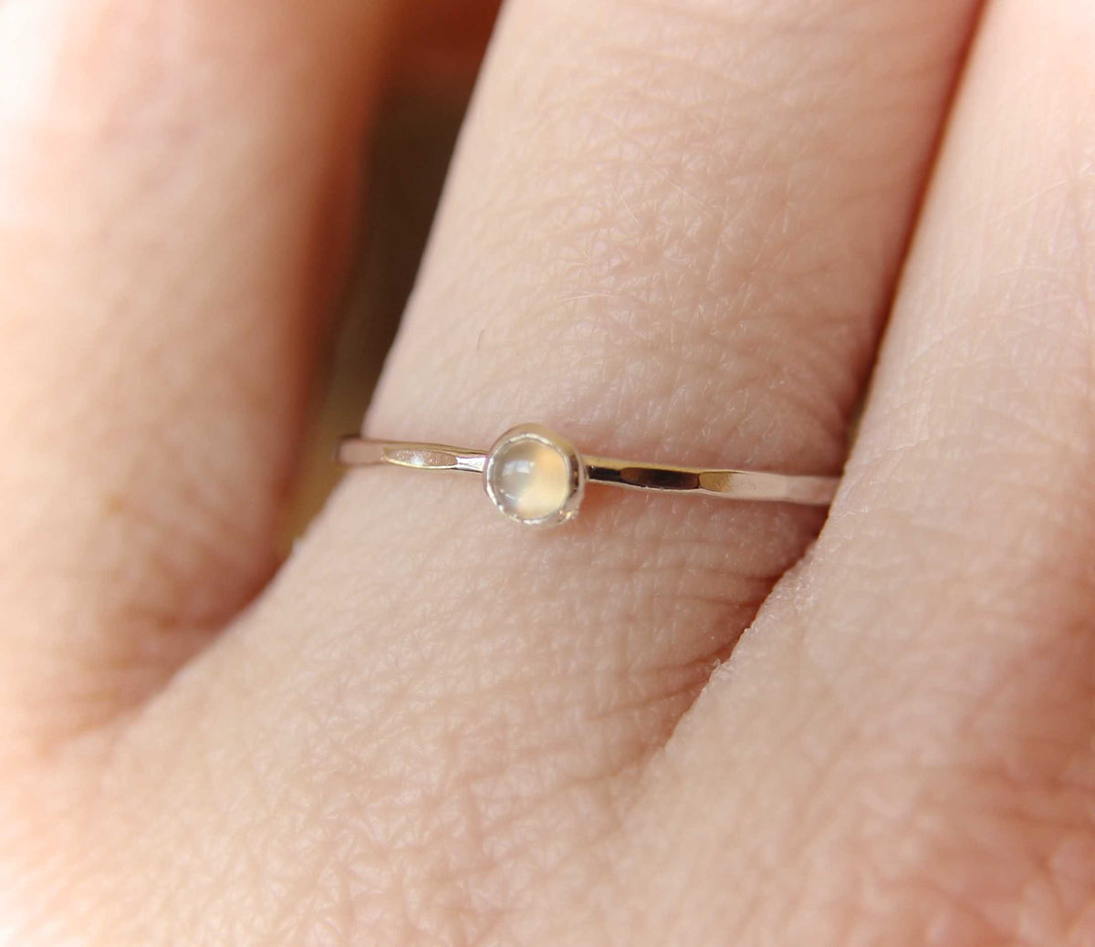 Moonstone Ring, Sterling Silver Moonstone Ring, Dainty Ring,Tiny Moonstone Ring, Thin Ring, June Birthstone, Peach Moonstone, Gift