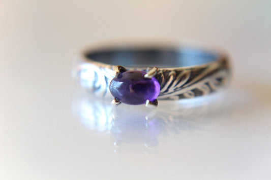 Amethyst Ring, Natural Amethyst Ring, Floral Amethyst Ring, Boho Ring, Stacking Ring, Floral Band, Purple Stone, Boho Ring, Natural, Gift
