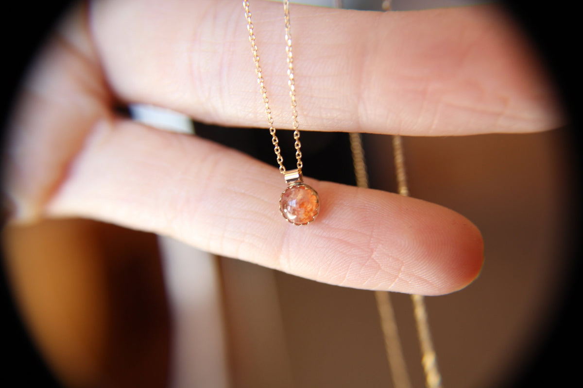 Sunstone Necklace, Tiny Necklace, Delicate Necklace, Stone Pendant, Speckled Sunstone Pendant Necklace, Boho Necklace, Gold Necklace, Gift