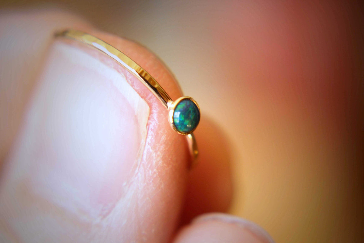 Textured Opal Stacking Ring, Slim Ring, Stacking Gemstone Ring, Opal Rings, Textured Rings, Wisper Gemstone Rings, Gift, Black Opal, Gift