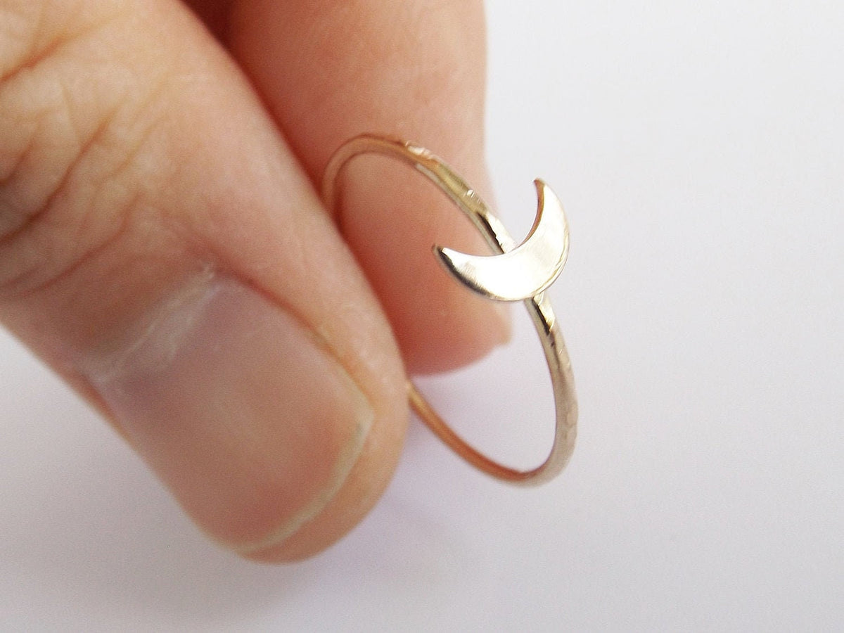 Gold Moon Ring, Textured Moon Rings, Gold Stacking Rings, Goldfill Moon Ring, Stacking Band Rings, Moon, Crescent Moon Ring, Simple, Chic