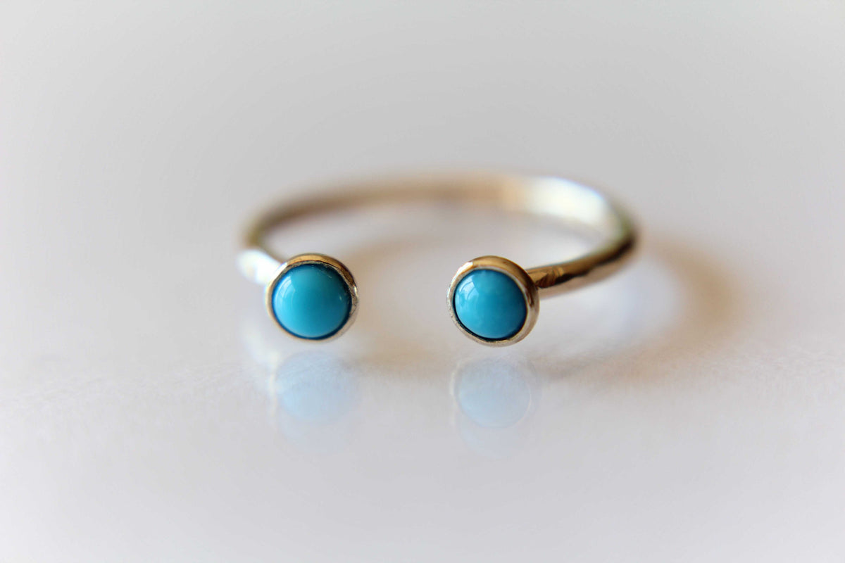 Dual Open Ring, Open Ring, Gold Open Gemstone Ring, Double Turquoise Ring, Midi Ring, Open Turquoise Ring, Stacking Ring,Gold Turquoise Ring