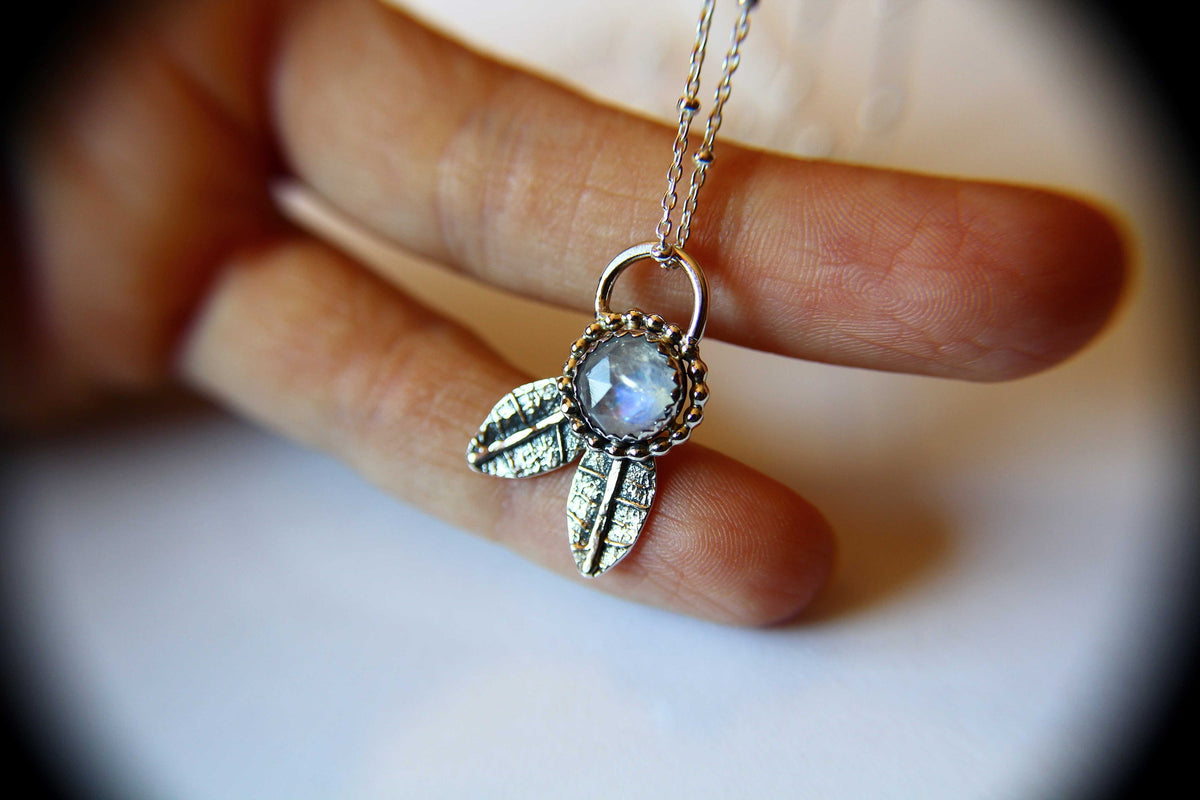 Moonstone Leaf Necklace, Leaf Necklace, Moonstone Necklace, Boho Leaf Necklace, Moonstone Jewelry, Nature Inspired Jewelry, Leaf Jewelry