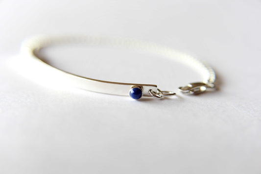 Skinny Nameplate Bracelet, Sterling Bar Bracelet, Personalized Bar Bracelet, Custom ID Bracelet, Lapis Lazuli Bracelet, Birthstone Bracelet