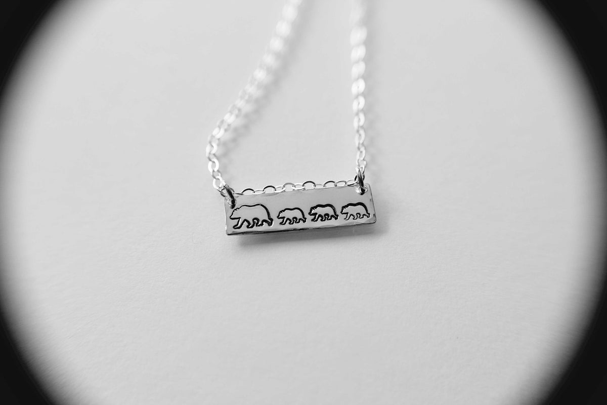 Mama Bear Necklace, Bar Mama Baby, Mothers Gift, Bear Cubs Mama Bear Jewelry Mama Bear Gift, Silver Hand Stamped Mother Necklace, Gift