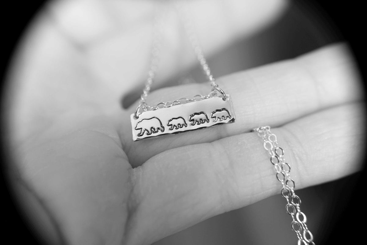 Mama Bear Necklace, Bar Mama Baby, Mothers Gift, Bear Cubs Mama Bear Jewelry Mama Bear Gift, Silver Hand Stamped Mother Necklace, Gift