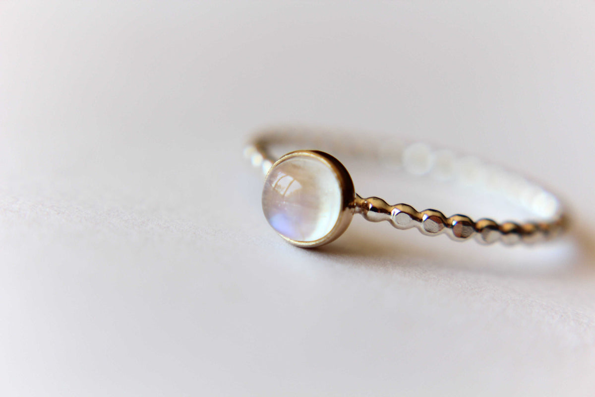 Rainbow Moonstone Ring, Beaded Ring, Beaded Moonstone Ring, Gold and Silver Ring, Moonstone Stacking Ring, 14Kt Gold and Sterling Silver