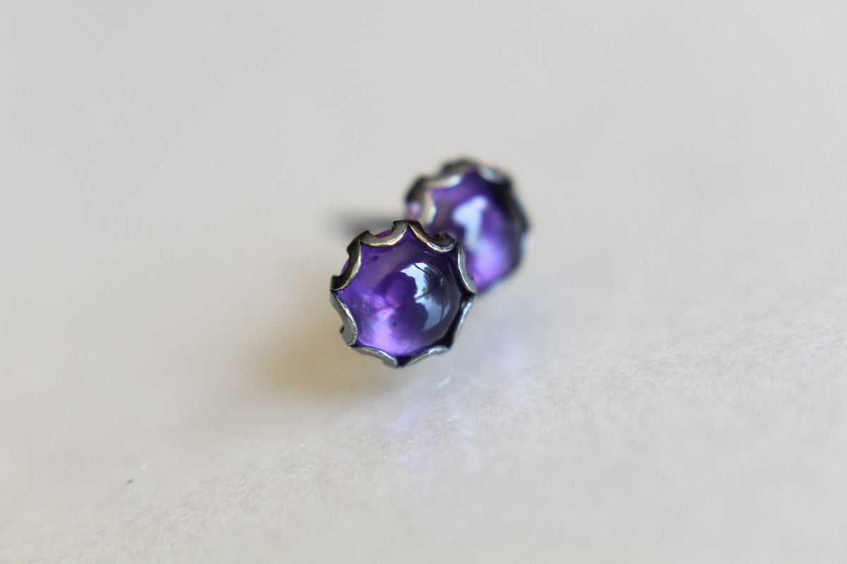 Amethyst Earrings, Stud Earrings, Oxidized Silver Earrings, Unique Amethyst Earrings, Gemstone Earrings, 5mm Amethyst Earrings, Feburary