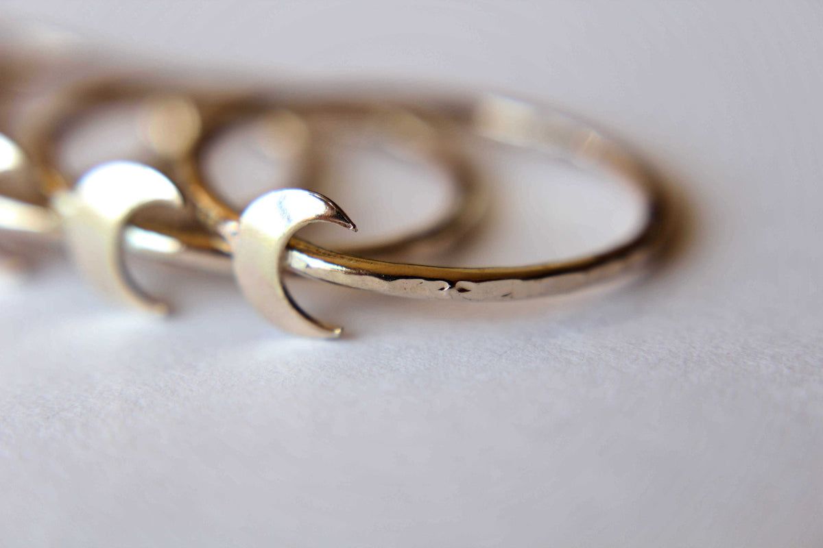 Gold Moon Ring, Textured Moon Rings, Gold Stacking Rings, Goldfill Moon Ring, Stacking Band Rings, Moon, Crescent Moon Ring, Simple, Chic