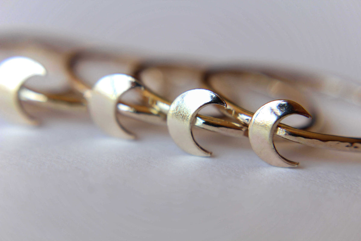 Gold Moon Ring, Textured Moon Rings, Gold Stacking Rings, Goldfill Moon Ring, Stacking Band Rings, Moon, Crescent Moon Ring, Simple, Chic