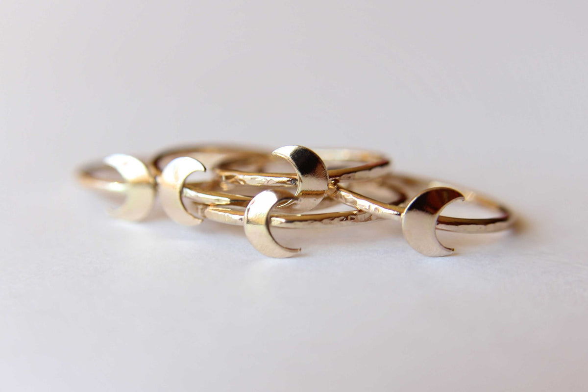 Gold Moon Ring, Textured Moon Rings, Gold Stacking Rings, Goldfill Moon Ring, Stacking Band Rings, Moon, Crescent Moon Ring, Simple, Chic